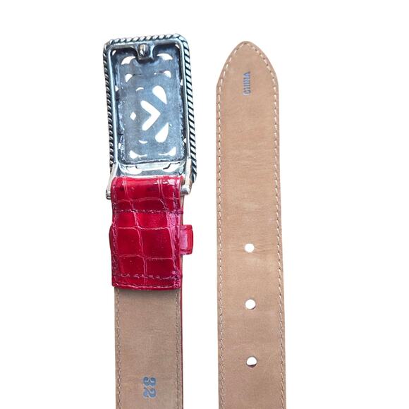 Brighton Red Patent Croc Leather Belt – Rhinestone Heart Buckle – Size 32 - Picture 10 of 11